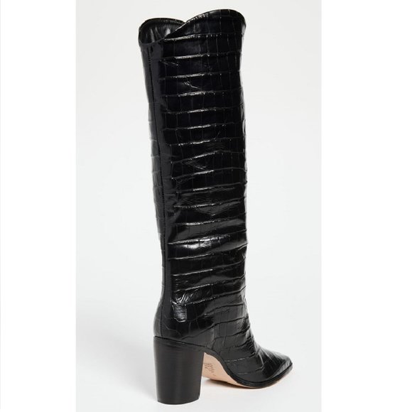 SCHUTZ Analeah Boots Sz 7 NEW Crocodile Cowboy Patent Leather Black Western - Picture 3 of 4